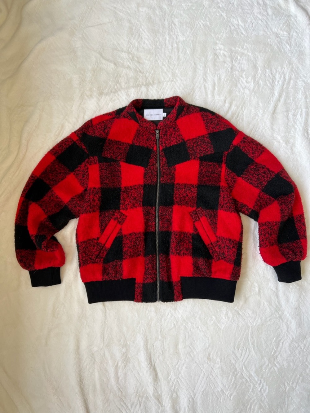 Rebecca Minkoff Red Black Buffalo Plaid Sherpa Jacket | XS